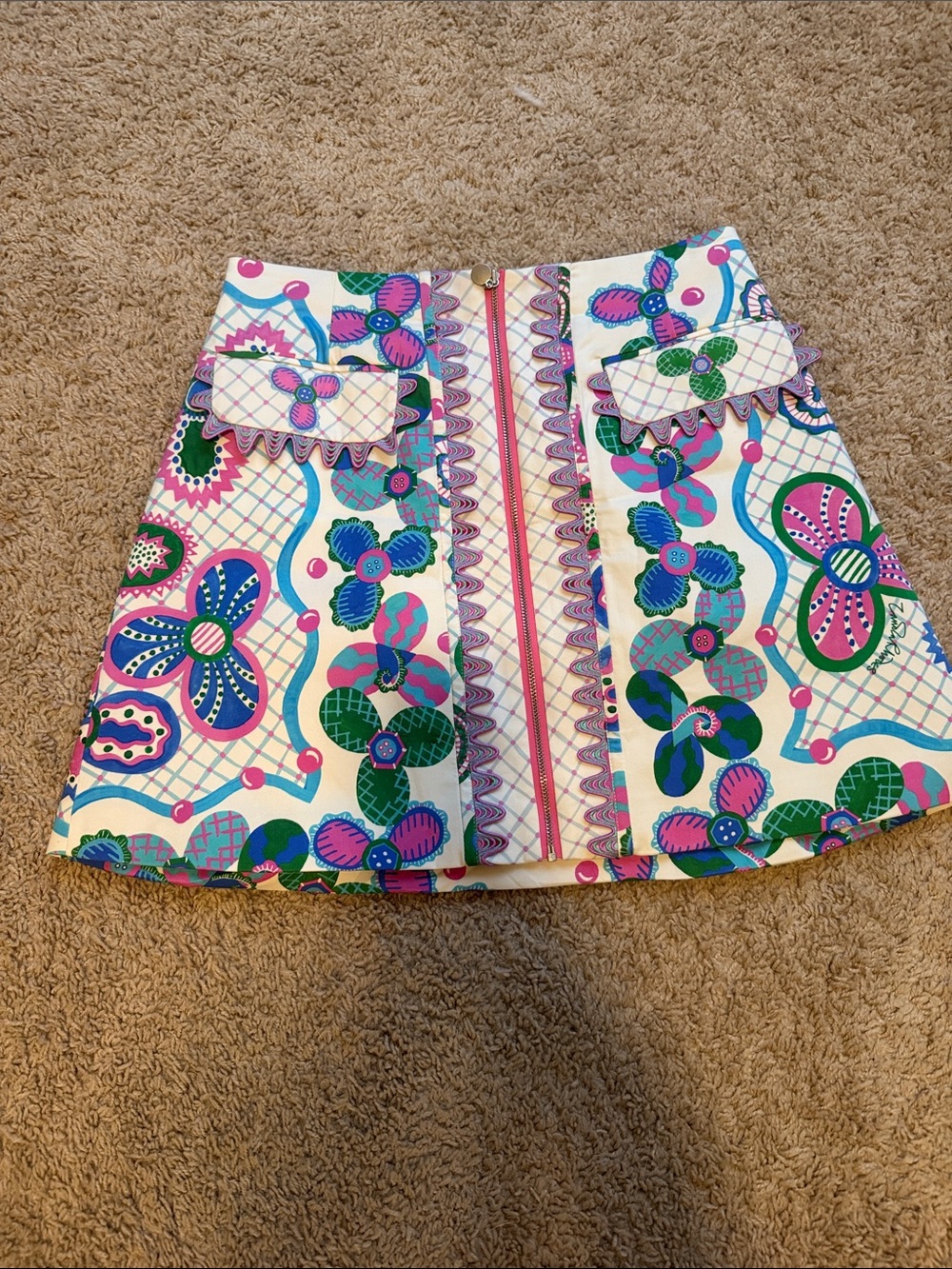Celia-B Floral A-Line Mini Skirt in White, Pink & Green